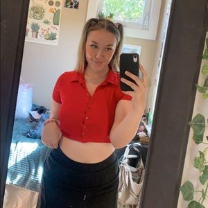 collared red crop top
